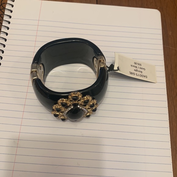 Retro black resin with gold and crystal statement bangle- 60’s feel. NWT. - Picture 3 of 5